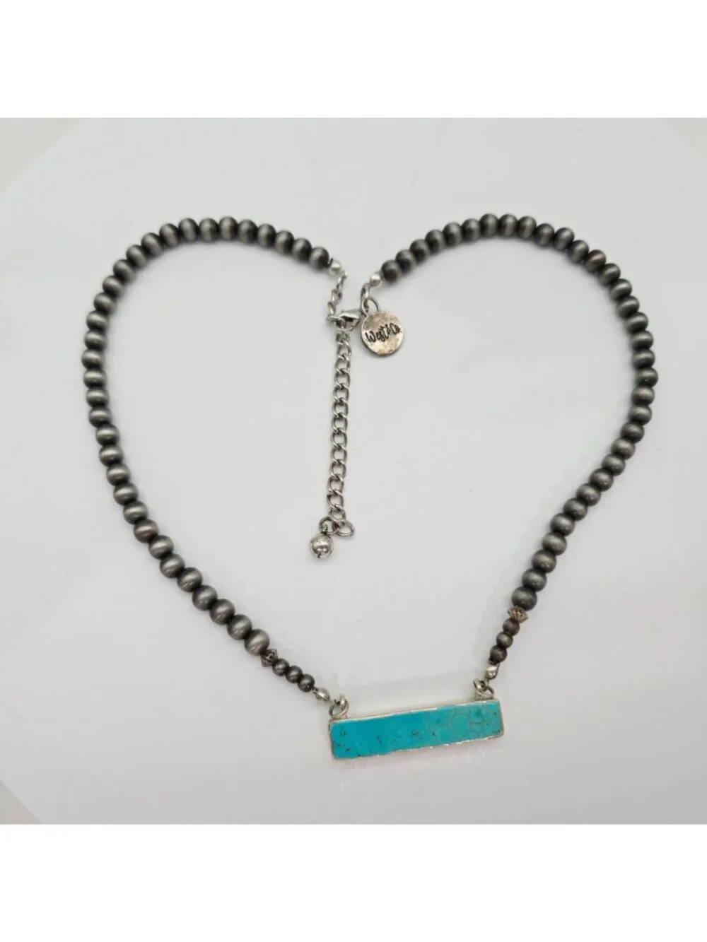 Women's Faux Navajo Pearl Turquoise Bar Necklace 18" - Picture 8 of 9